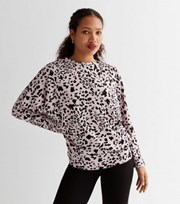 New Look Pink Animal Print Fine Knit Batwing Top